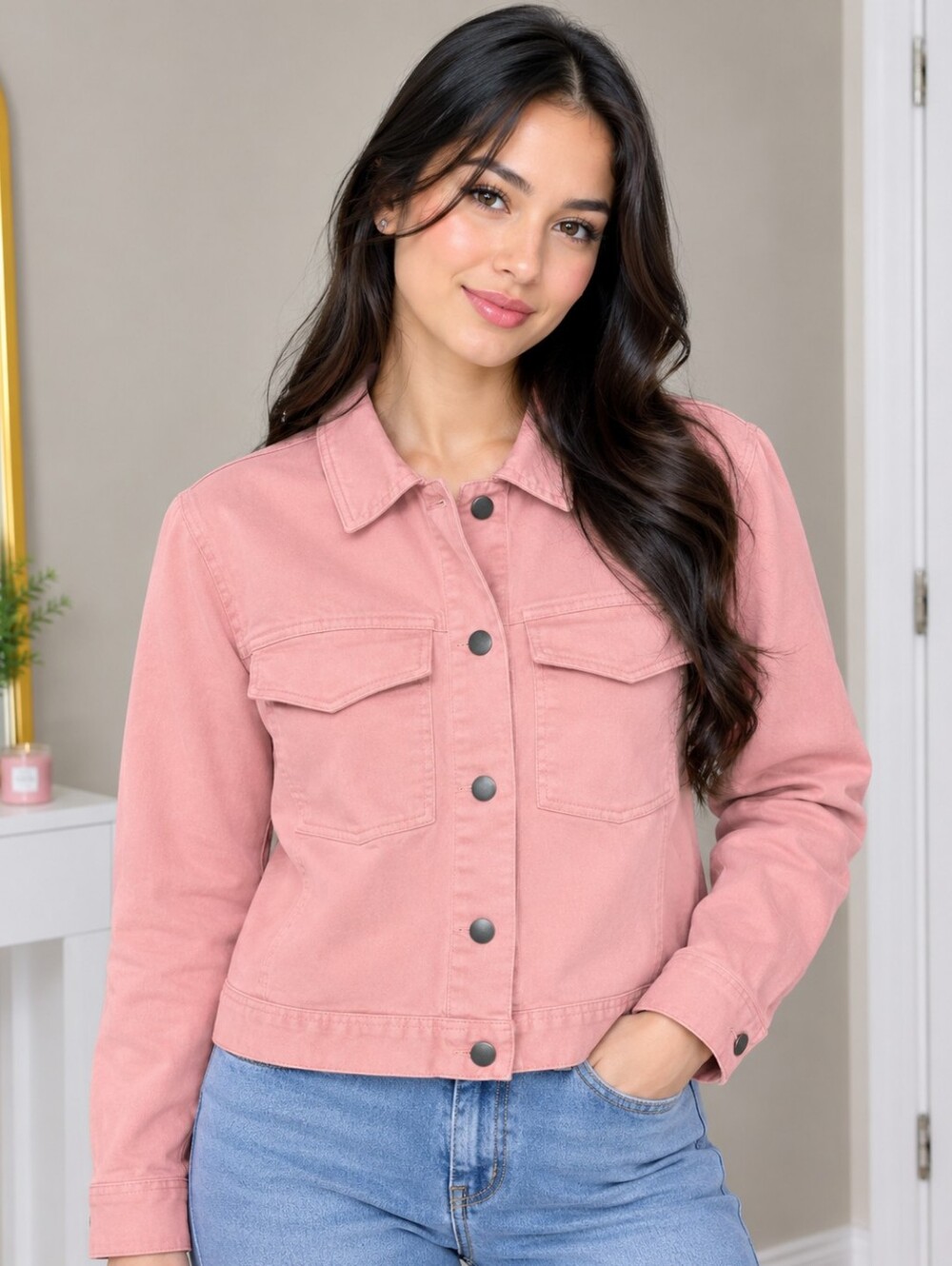 Ricki's Rose-Pink Button-Front Denim Jacket